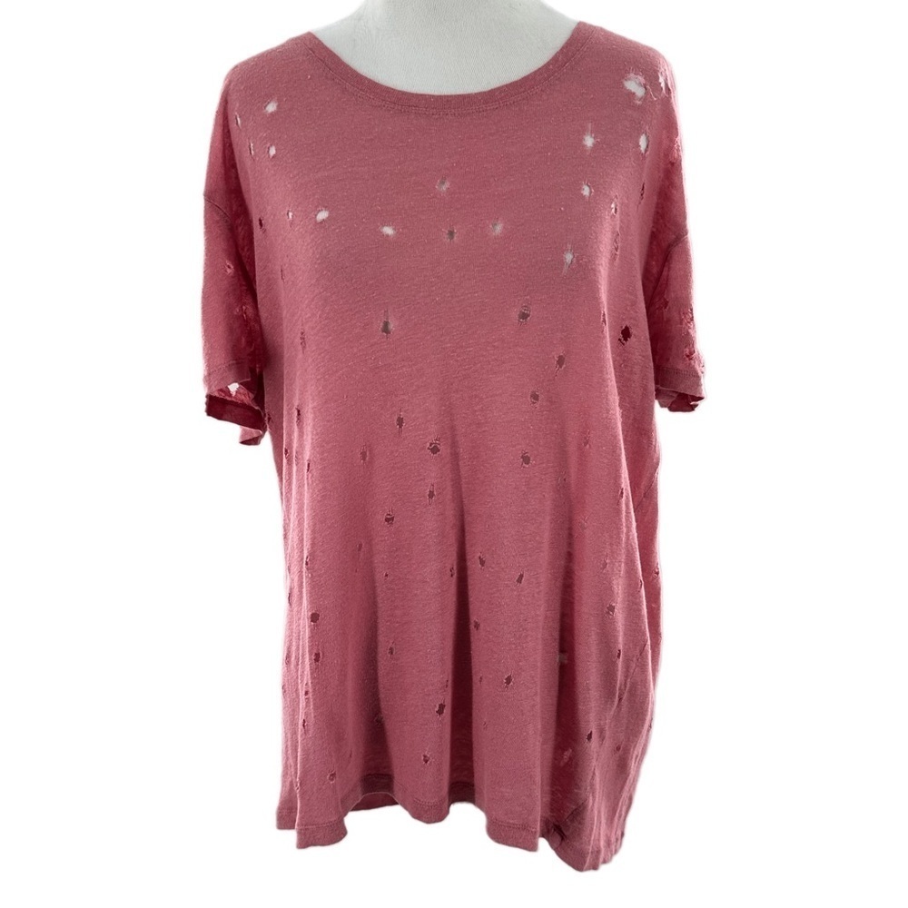 IRO womens T-shirt size M pink mauve distressed lightweight 100% linen - Picture 2 of 15